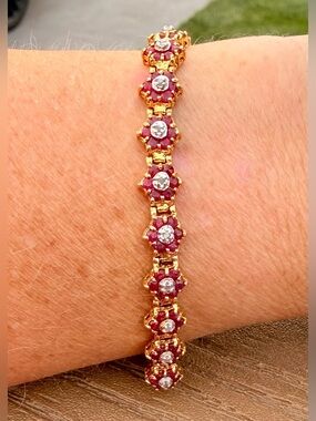 9 CTW AA Ruby & Diamond Bracelet 18K Gold Plated 7 Inch
